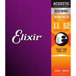 ELIXIR Strings 80/20 Bronze Ultra-Thin NANOWEB 11-52 CUSTOM LIGHT