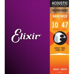 ELIXIR Strings Phosphor Bronze Ultra-Thin NANOWEB 10-47 EXTRA LIGHT